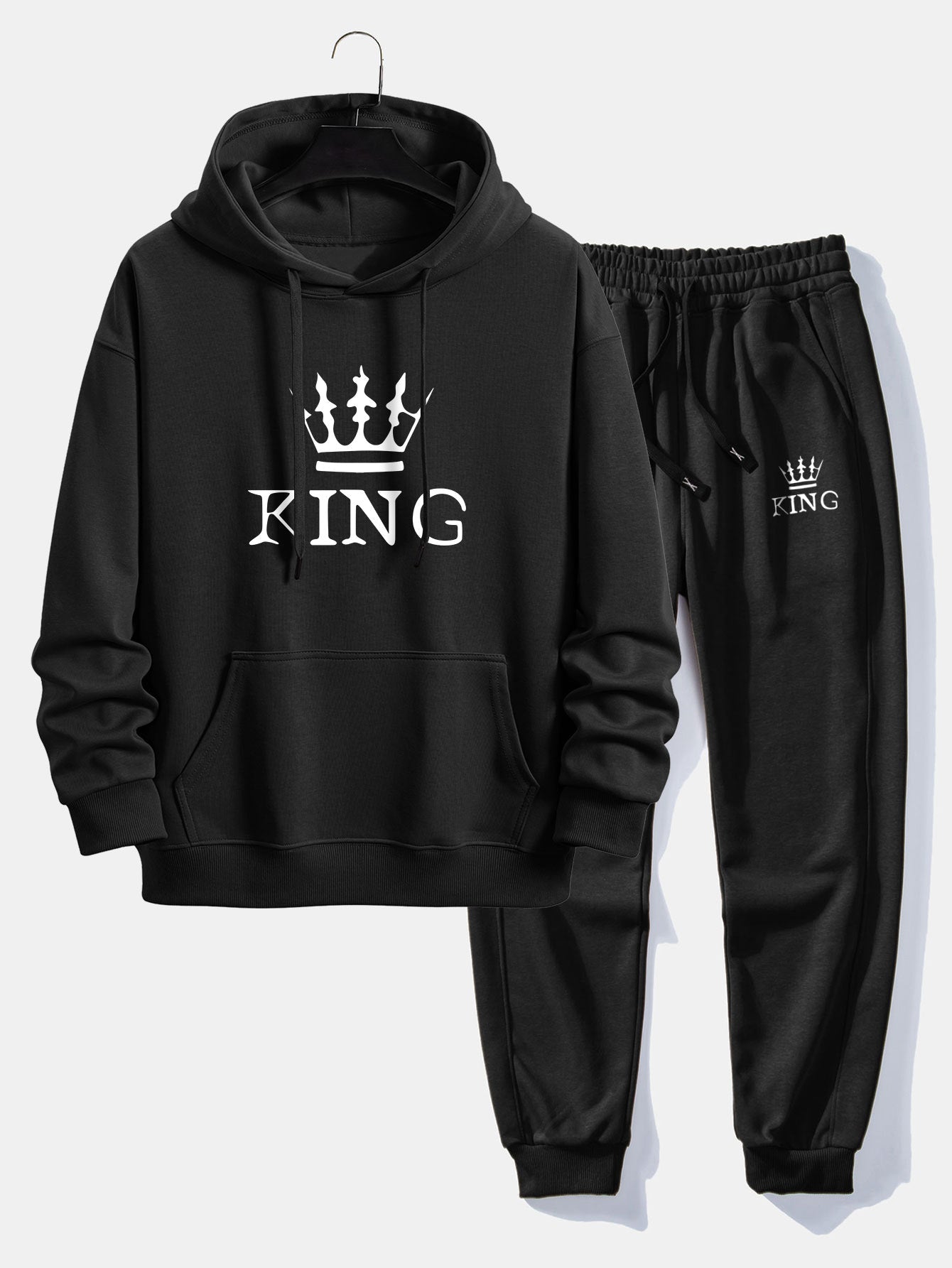 King Crown Print Relax Fit Hoodie & Jogging Pants Set