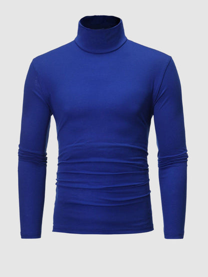 Men's Turtleneck Solid Color Lightweight Skin-Friendly Basic Pullover T-Shirt