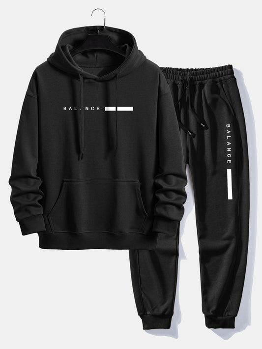 Balance Stripe Print Relax Fit Hoodie & Jogging Pants Set