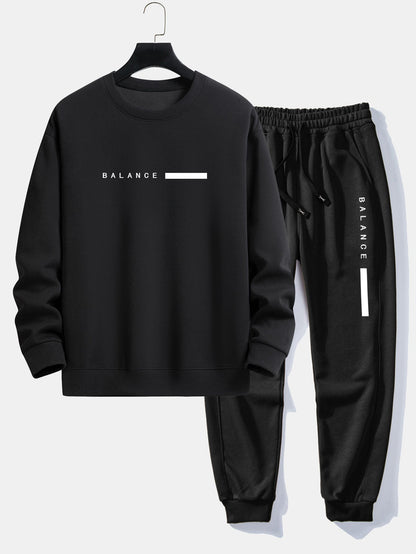 Balance Stripe Print Relax Fit Crew Neck Sweatshirt & Jogging Pants Set