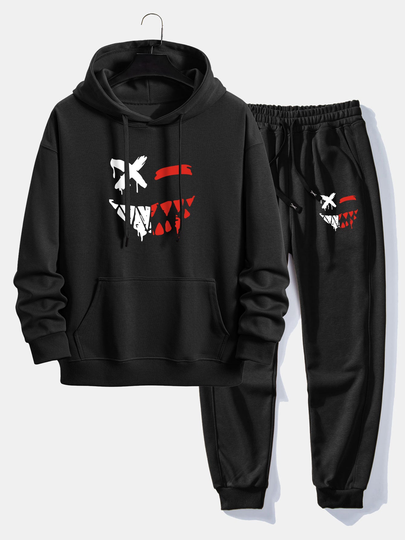 Dissolving Evil Smiley Face Print Relax Fit Hoodie & Jogging Pants