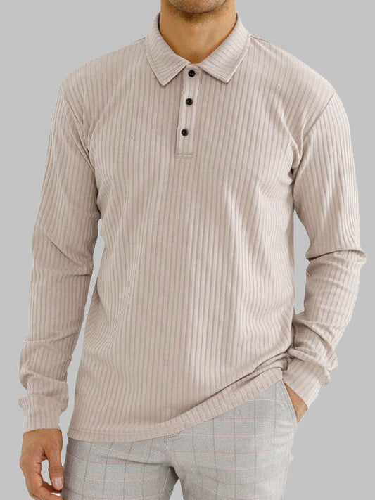 Men's solid color texture business casual POLO long-sleeved T-shirt