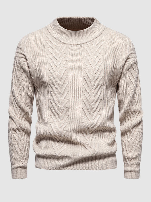 Men's solid color half turtleneck casual jacquard sweater