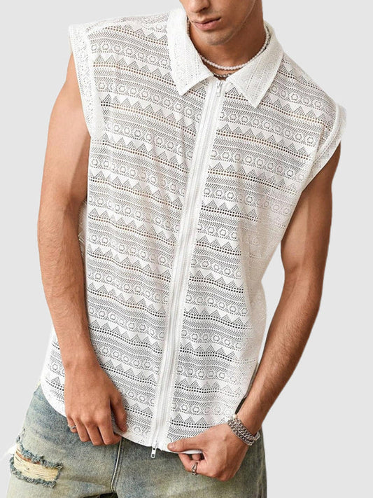 Men's lace vest elastic personality hollow lapel shirt