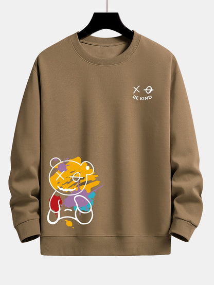 Graffiti Bear Print Relax Fit Crew Neck Sweatshirt & Jogging Pants