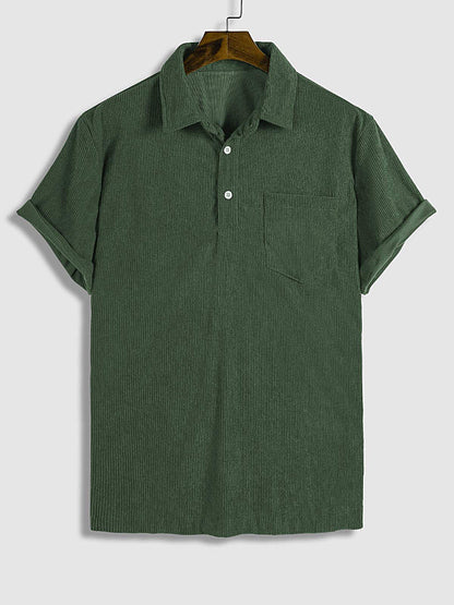 Men's Corduroy Half Button Short Sleeve POLO