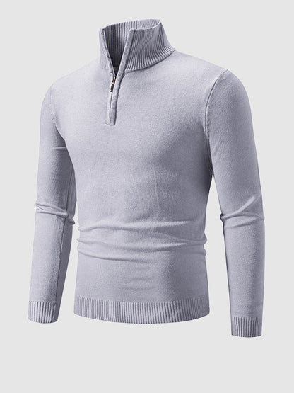 Men's Solid Color Quarter-Zip Collar Sweater