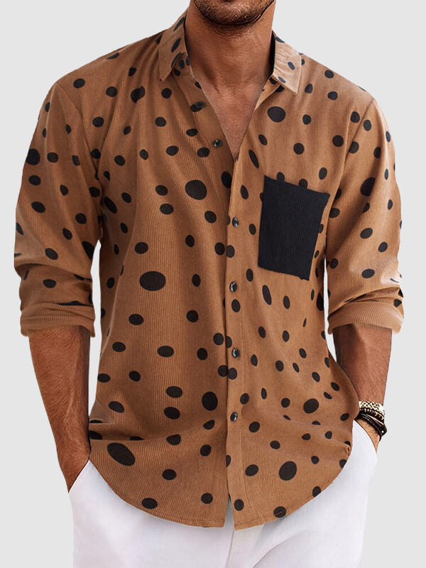 Men's corduroy retro casual polka dot print long sleeve shirt