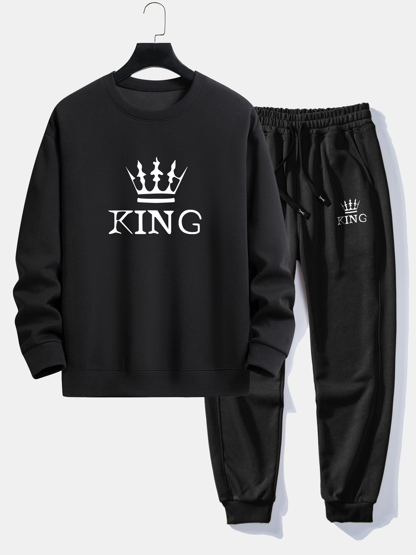 King Crown Print Relax Fit Crew Neck Sweatshirt & Jogging Pants Set