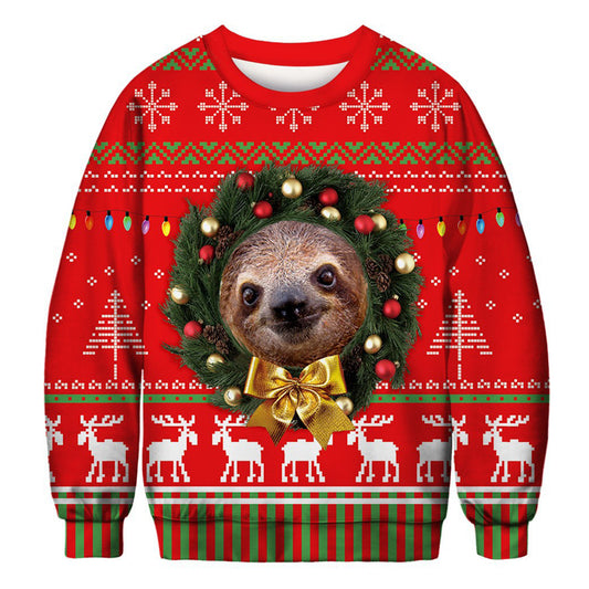 Unisex 3D Animal Sloth Print Christmas Sweatshirt