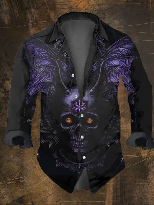 Men's Vintage Dark Skull Print Long Sleeve Shirt