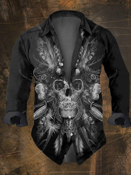 Men's Vintage Viking Print Long Sleeve Shirt