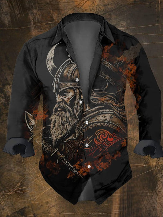 Men's Vintage Ethnic Viking Print Long Sleeve Shirt