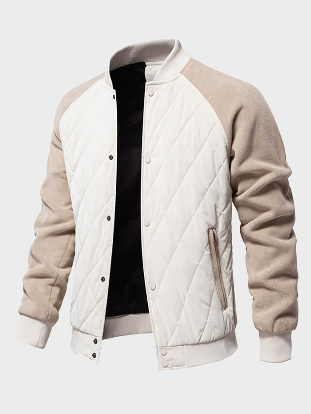 Men's Fleece-Lined Quilted Casual Double Pocket Raglan Sleeve Jacket