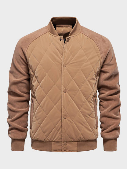 Men's Fleece-Lined Quilted Casual Double Pocket Raglan Sleeve Jacket