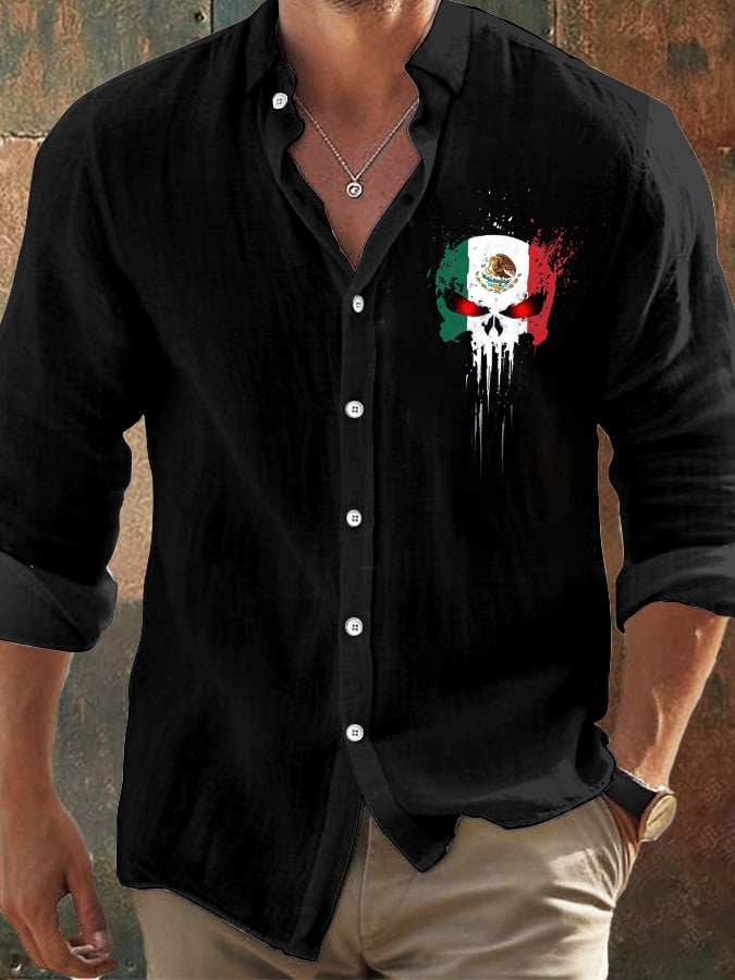 Men's Mexican Independence Day and Skull Faith Long Sleeve Shirt