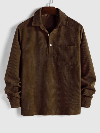 MENS HALF BUTTON CORDUROY LONG SLEEVES SHIRT