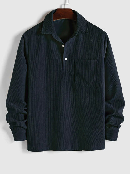 MENS HALF BUTTON CORDUROY LONG SLEEVES SHIRT