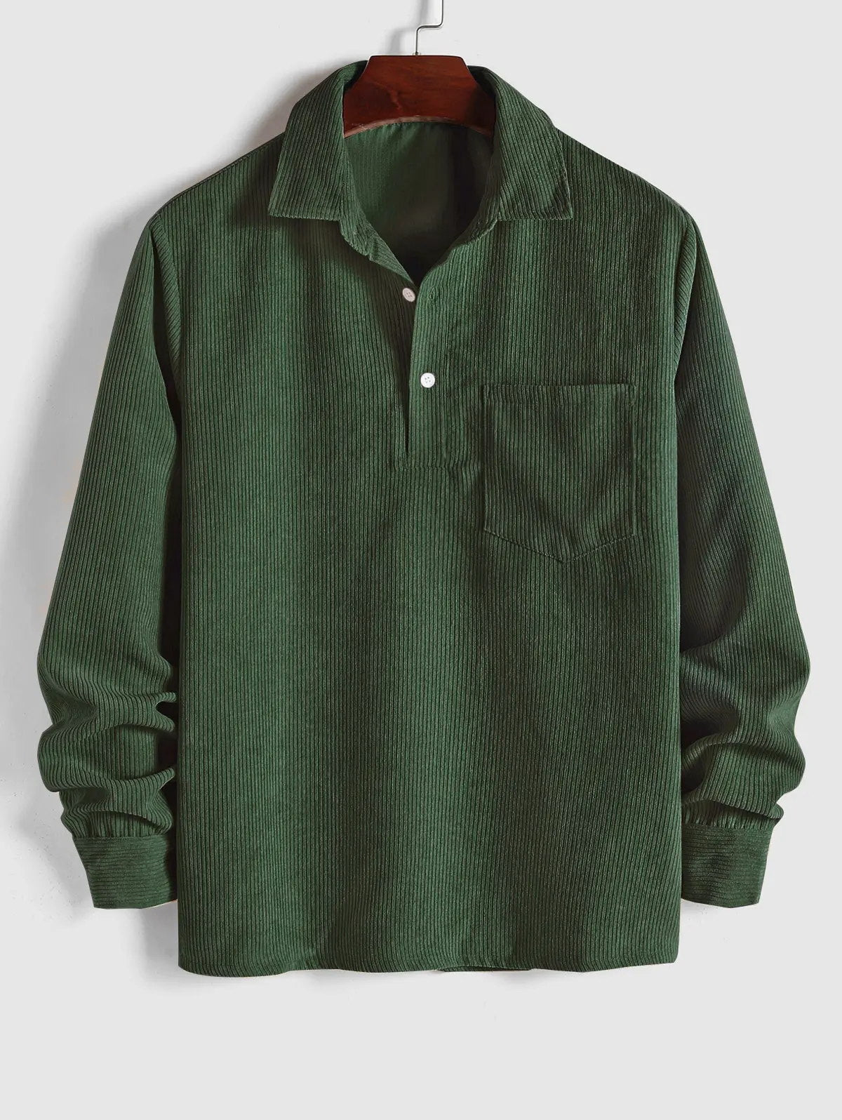 MENS HALF BUTTON CORDUROY LONG SLEEVES SHIRT