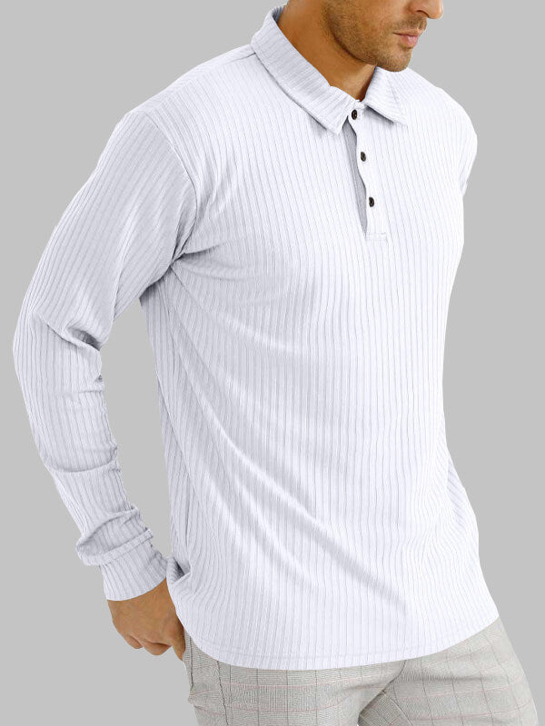 Men's solid color texture business casual POLO long-sleeved T-shirt