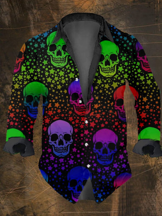 Men's Vintage Dark Skull Print Long Sleeve Shirt