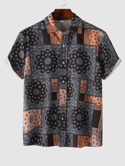 Men's Vintage Paisley Print Casual Short Sleeve Shirt