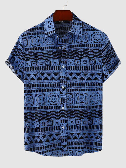 Men's Ethnic Hawaiian Print Casual Short Sleeve Shirt