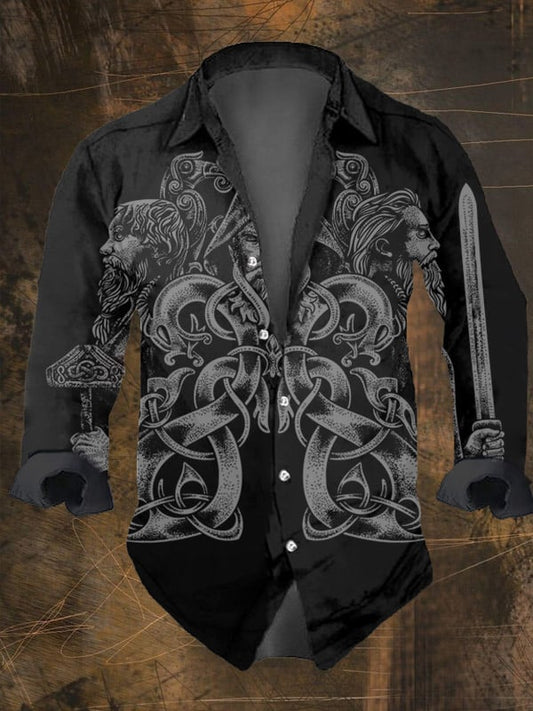 Men's Vintage Viking Print Long Sleeve Shirt