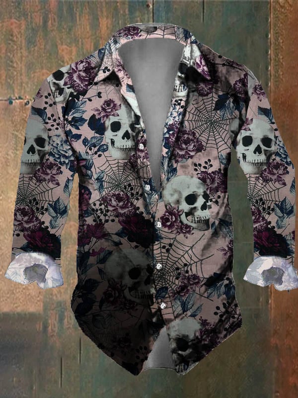 Dark Retro Skull Print Long Sleeve Shirt