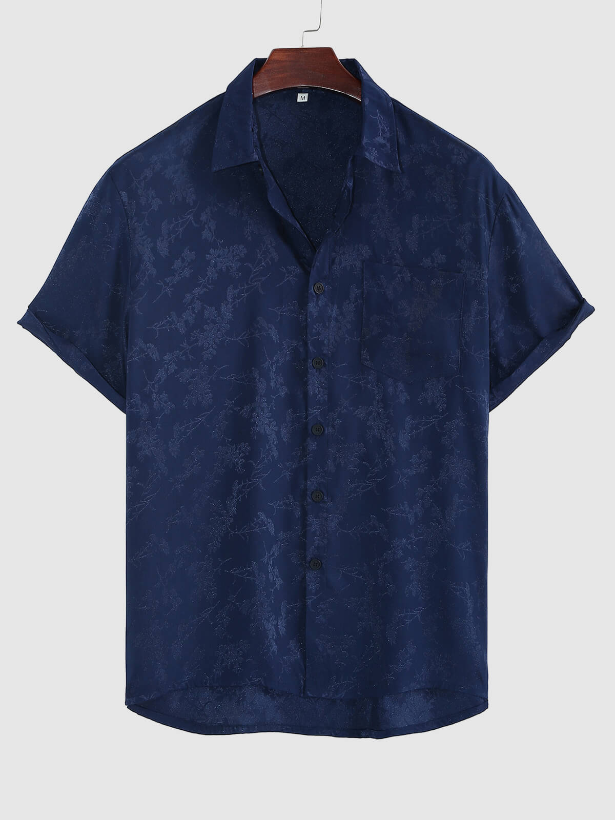 Men's Satin Craft Botanical Print Casual Short Sleeve Shirt