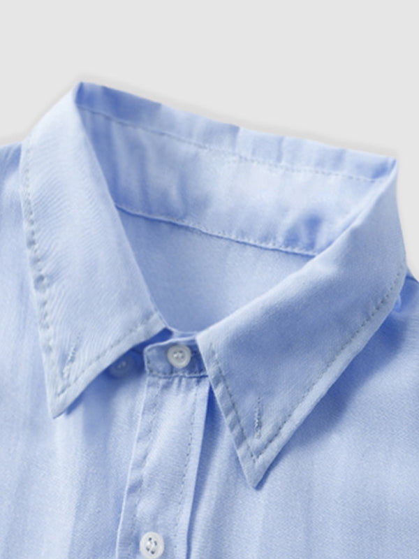 Solid Color Cotton Casual Button-Down Shirt Front Pocket Long Sleeves