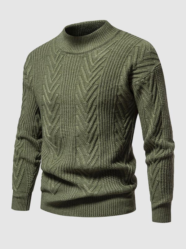 Men's solid color half turtleneck casual jacquard sweater