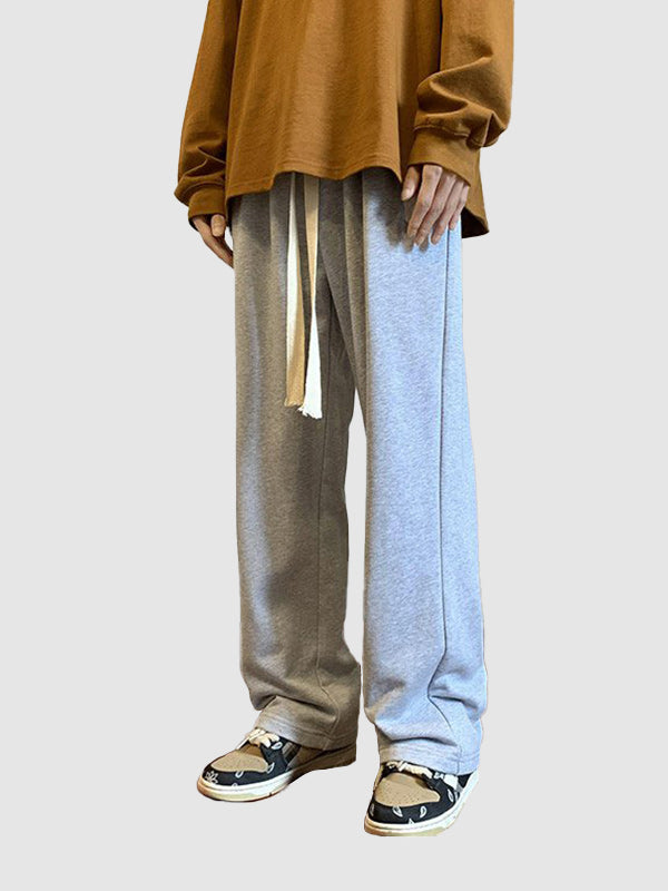 Men's solid color wide leg drawstring casual sweatpants