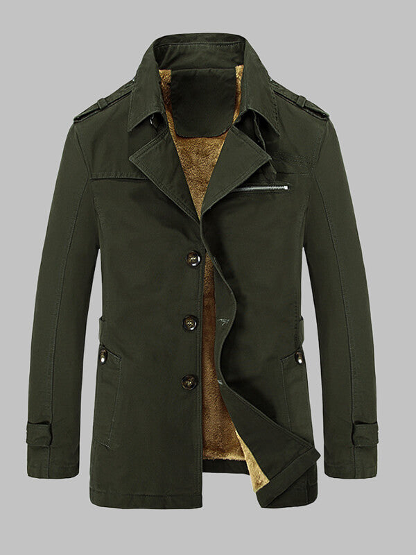 Men's Slim Fit Casual Lapel Fleece Lined Trench Jacket