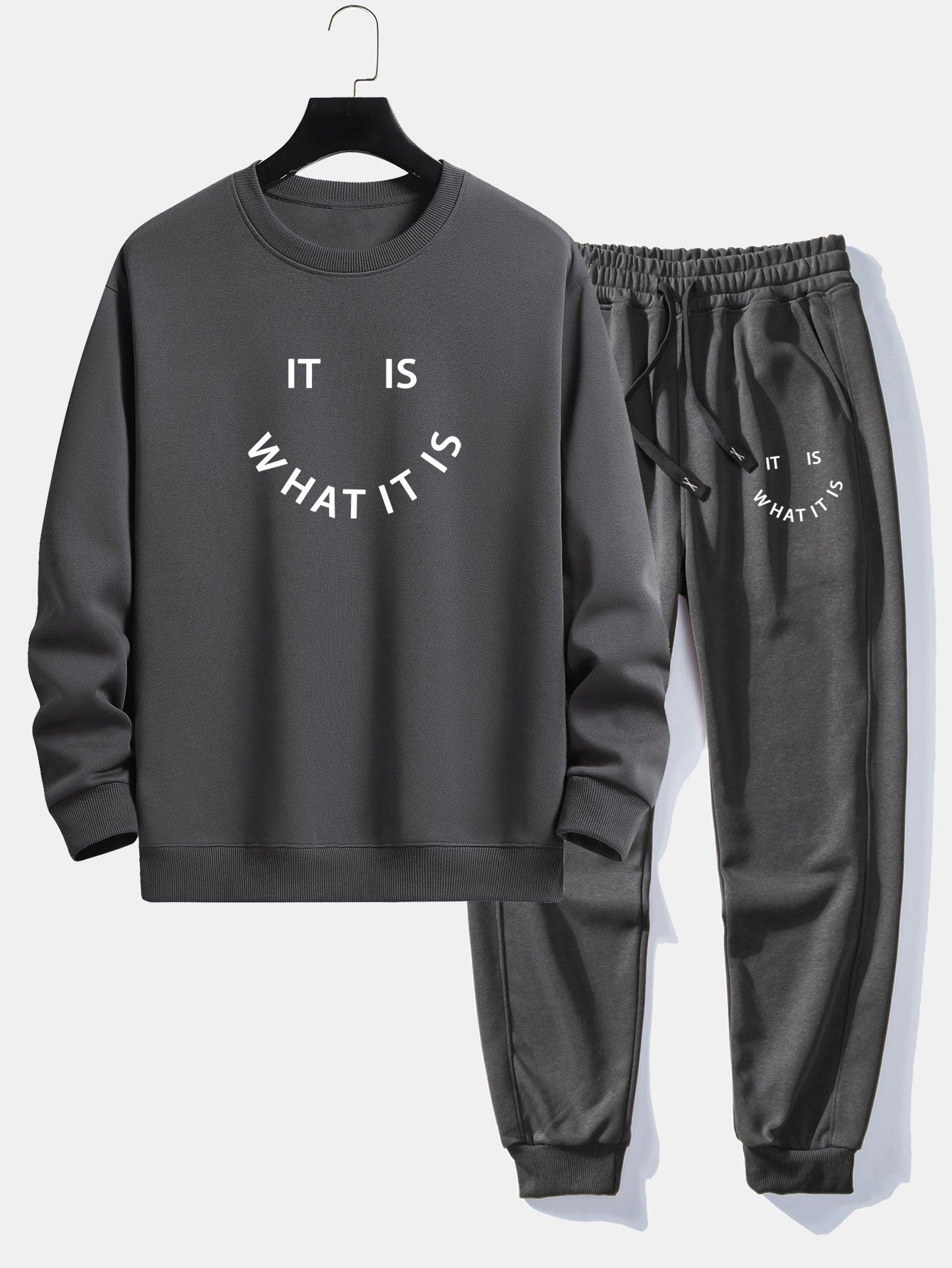 It Is What It Is Print Relax Fit Crew Neck Sweatshirt & Jogging Pants