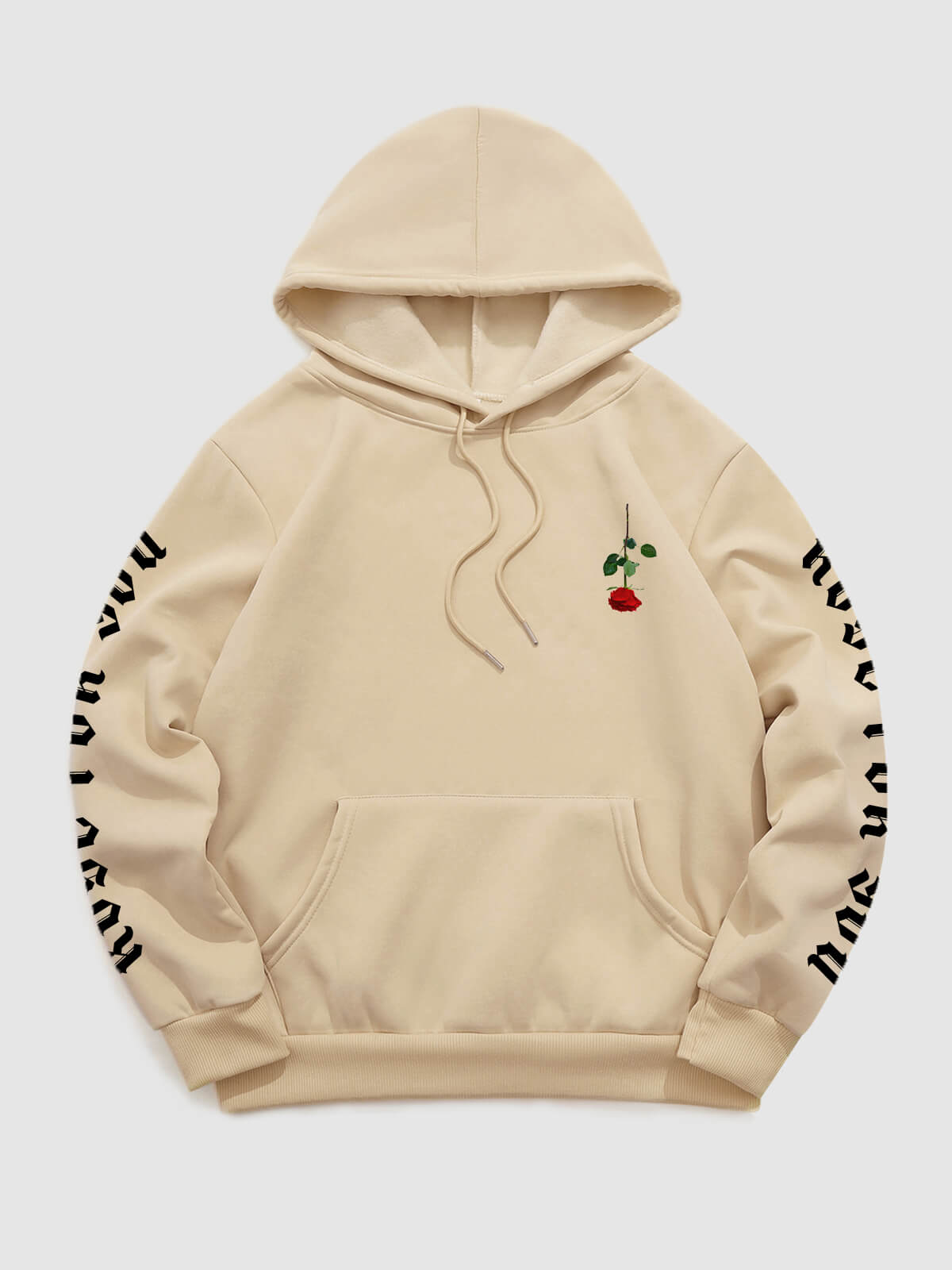 Men's Rose Letter Kangaroo Pocket Pullover Hoodie