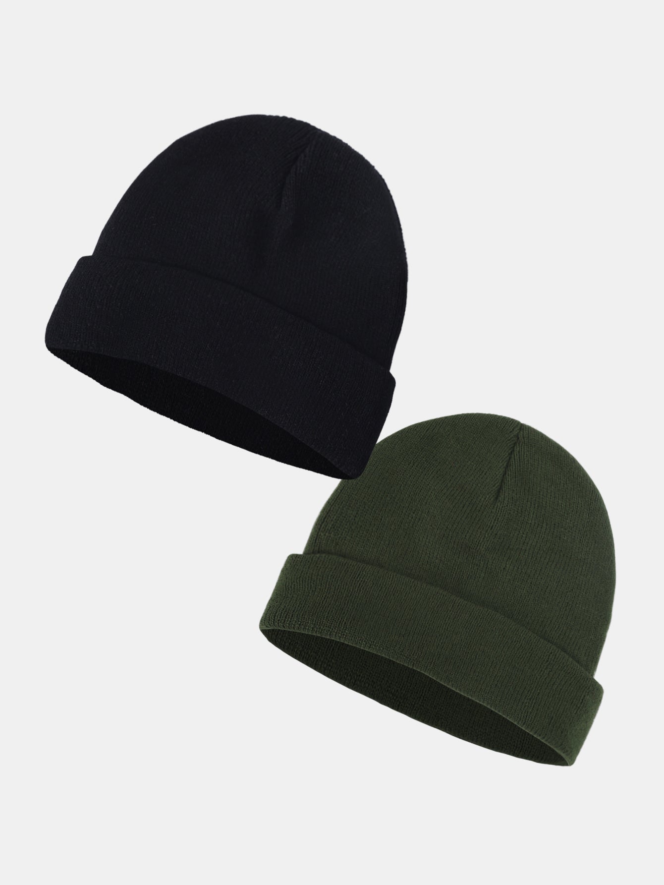 2 Pieces Solid Color Warm Knit Beanie Hat