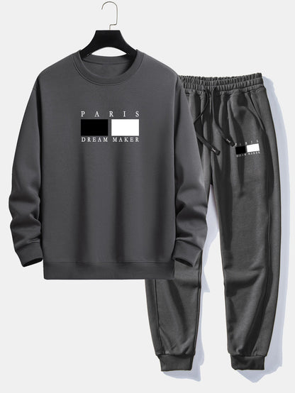 Paris Dream Maker Print Relax Fit Crew Neck Sweatshirt & Jogging Pants Set