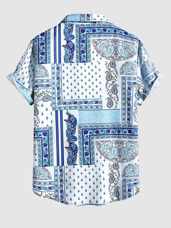 Men's Vintage Paisley Print Button-Down Short Sleeve Shirt