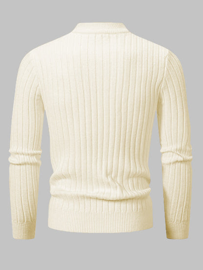 Men's Solid Color Geometric Slim Stand Collar Sweater