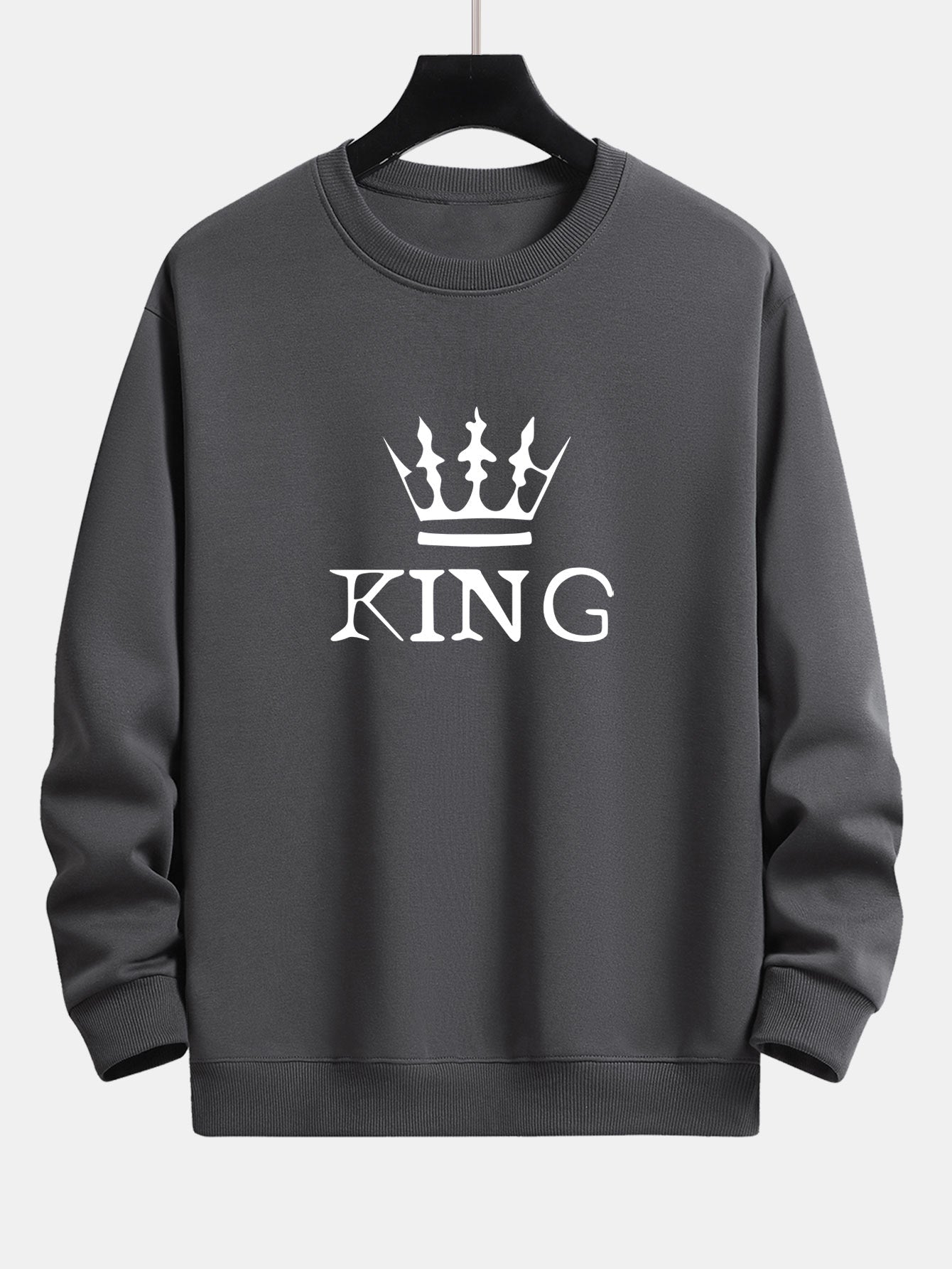 King Crown Print Relax Fit Crew Neck Sweatshirt & Jogging Pants Set