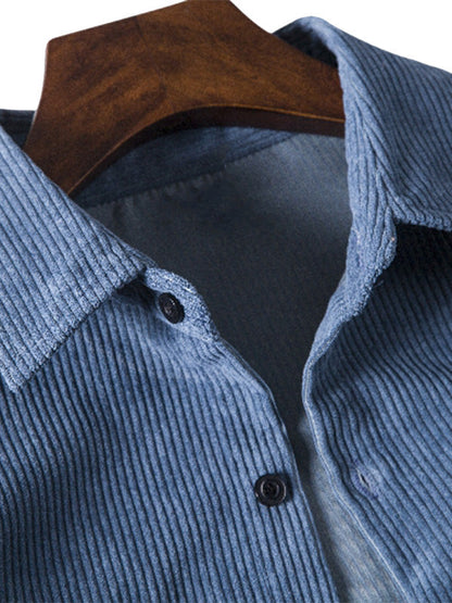 Men's Solid Color Textured Corduroy Shirt