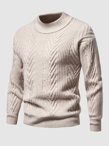 Men's solid color half turtleneck casual jacquard sweater