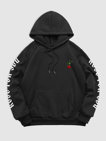 Men's Rose Letter Kangaroo Pocket Pullover Hoodie