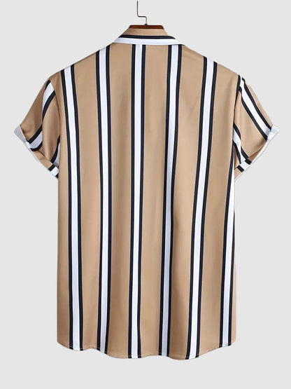 Men's Striped Print Button Casual Short Sleeve Shirt