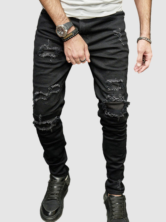 Men's Faded Color Distressed Denim Jeans