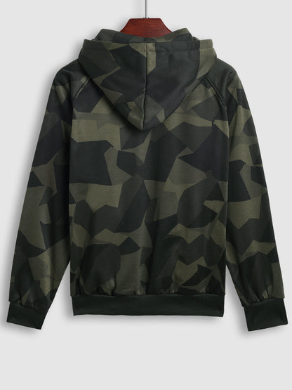 Men's zipper drawstring camouflage cardigan hooded sweatshirt