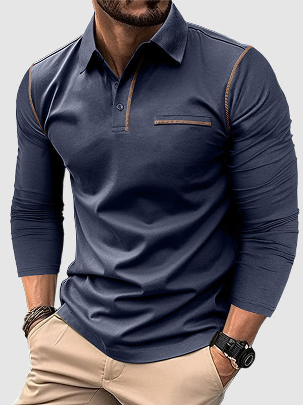 Men's lapel half-button long-sleeved Polo