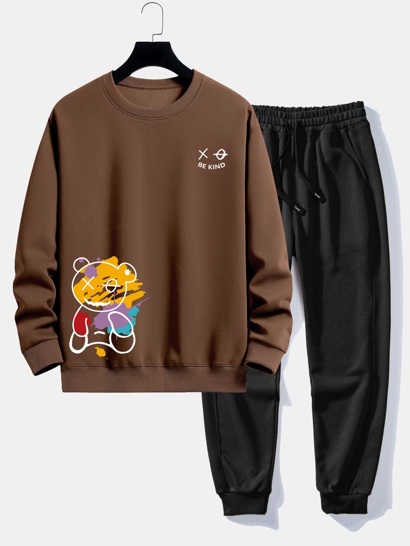 Graffiti Bear Print Relax Fit Sweatshirt & Jogging Pants