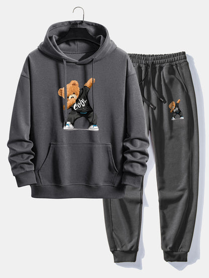 Cool Bear Print Relax Fit Hoodie & Jogging Pants Set